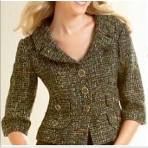 Ann Taylor LOFT Cropped Tweed Blazer Green Brown Petite 8P